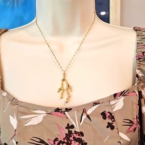 Gold Coral Branch Pendant Necklace